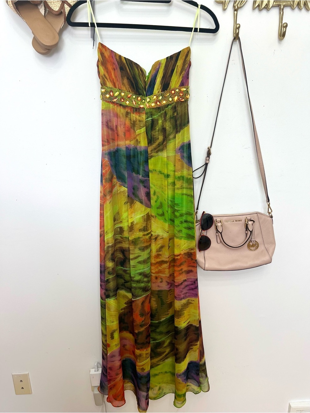 Empire waist Beaded Multicolor Tropical bling Maxi Dress 2 - Picture 8 of 12